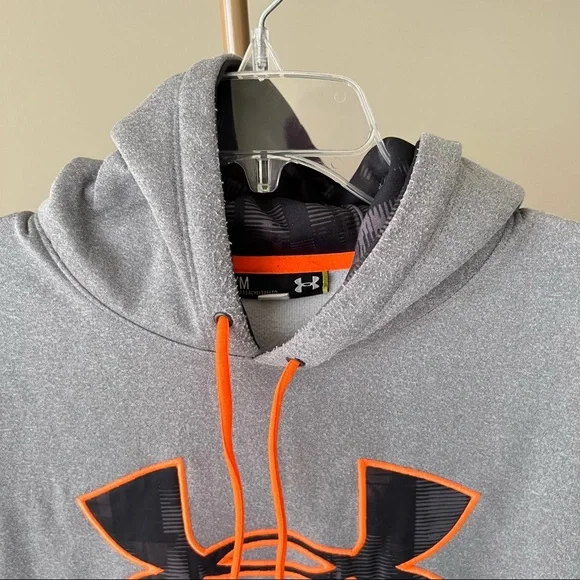 Under Armour Gray Orange Black Hoodie Sweatshirt Sz Medium - Picture 3 of 6